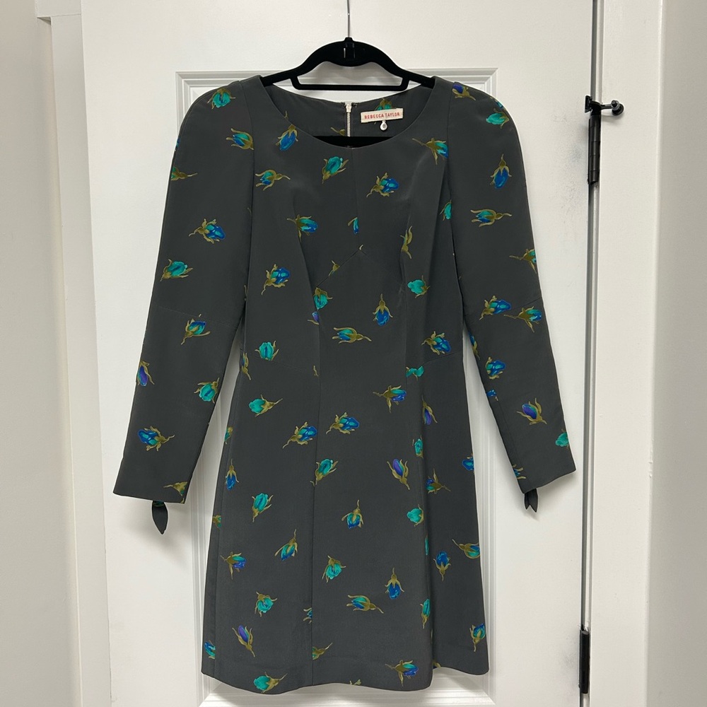 Grey and Blue Tulip Rebecca Taylor Long Sleeve Dress